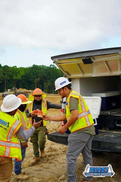 Marks Clearing & Grading crew taking a break on a North Carolina jobsite.